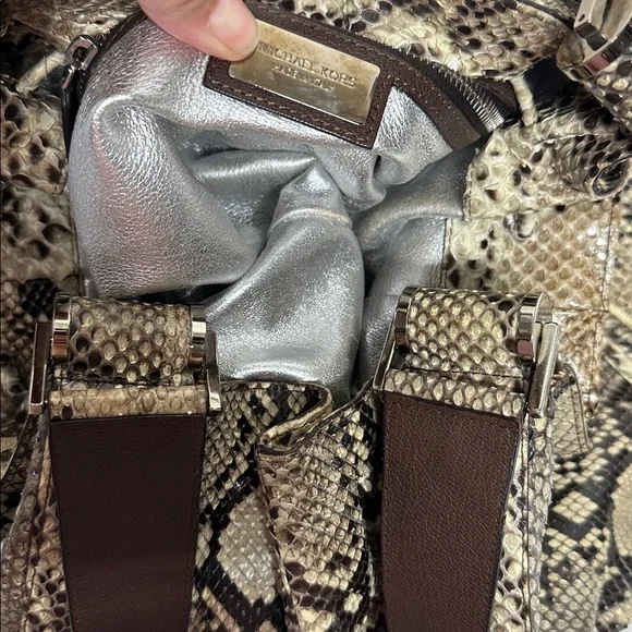 MICHAEL KORS Authentic Natural Brown Python Rehearsal Drawstring Shoulder Bag